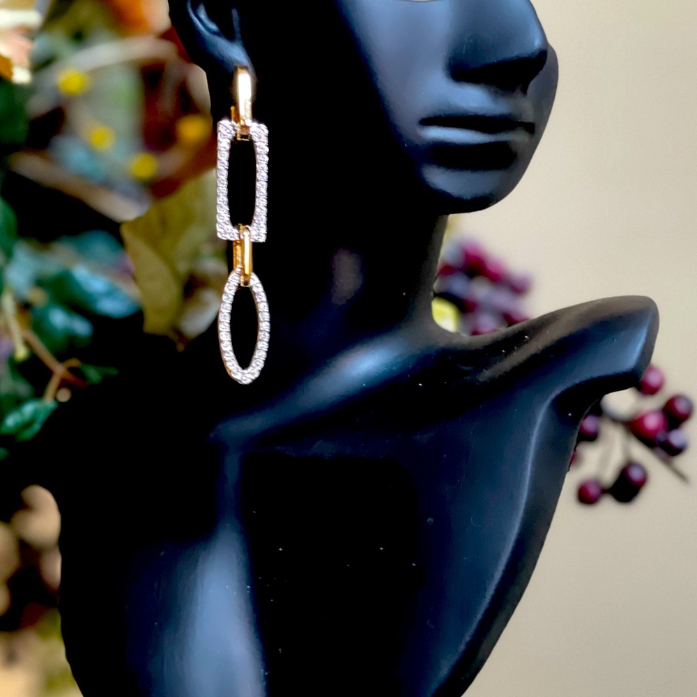Swarovski Swan Drop Dangle Gold Tone & Crystals Pierced Earrings